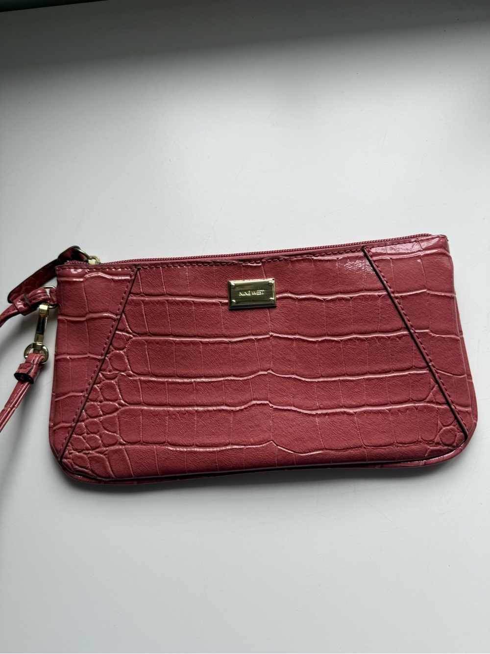 Nine West Croc-Embossed Wristlet in Rose Red